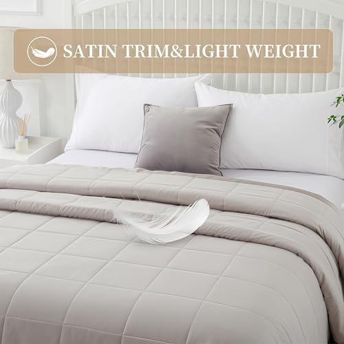 COMFLIVE King Down Alternative Blanket - Lightweight Satin Trim, Light Gray - Image 3