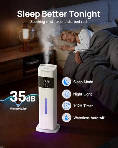 Warm & Cool Mist Humidifiers for Bedroom, Top-Fill Humidifier Large Room with Essential Oil Diffuser, Large Room Humidifiers for Home Baby Nursery Office Plants, White - Image 5