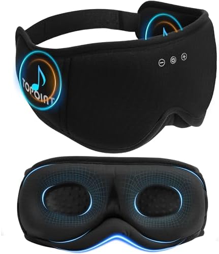 Sleep Mask with Headphones Bluetooth 5.4, TOPOINT 3D Eye Mask Blackout with Soft Bamboo Cotton for Side Sleepers Women Men, Sleep Headphones Earphones HD Speaker Microphone for Travel Meditation Gift by TOPOINT