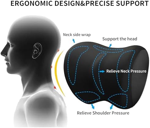 2-Pack Car Neck Pillow with Height-Adjustable,Car Headrest Pillow for Neck Support Relieves Driving Fatigue, Soft Memory Form and Ergonomic Design Fits Most Car Seats(Matte Black) - Image 4