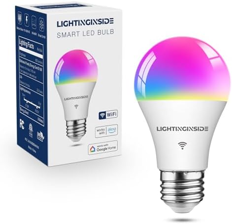 Smart Light Bulbs 60W Equivalent, 9W 800lm, A19 E26 WiFi Smart Bulb Compatible with Alexa & Google Assistant, Color Changing Light Bulb, No Hub Required, 85+CRI, 2.4GHz WiFi Only, ETL Listed, 1PCS by Lightinginside