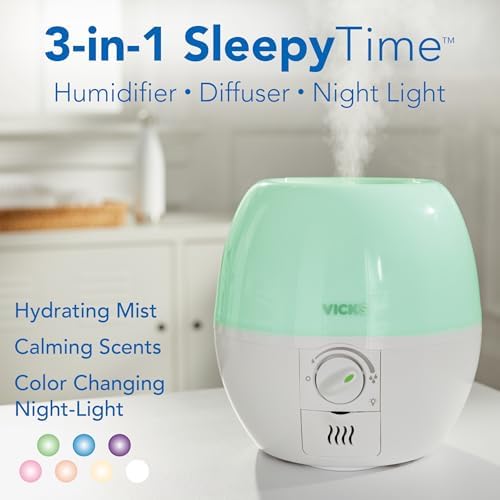 Vicks Humidifier 3-in-1 SleepyTime Cool Mist Humidifier for Nursery, White - Image 3