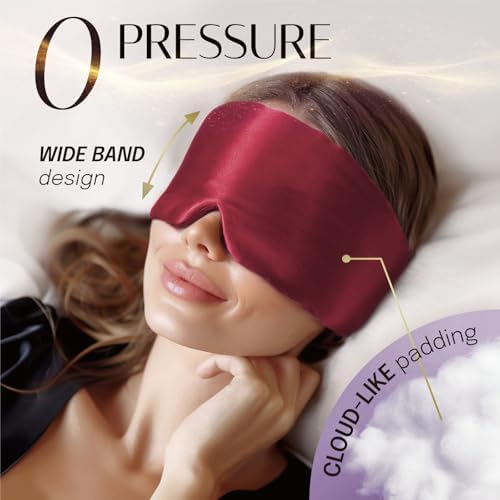 Silk Sleep Mask Soft Pressureless: 100% Mulberry Silk for Eye Skin Anti Wrinkles, Large Size for Total Blackout, Adjustable Wide Velcro Ear Cover, Burgundy - Image 4