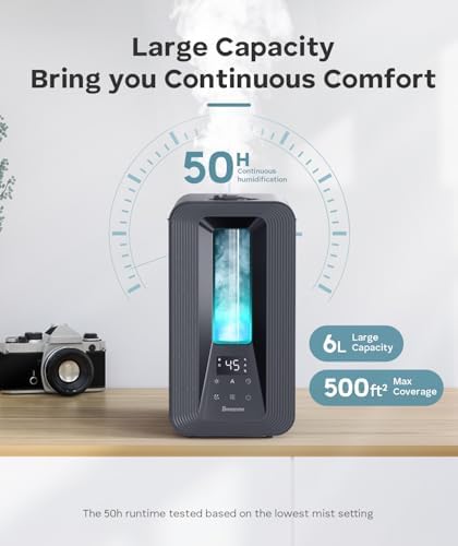 BREEZOME 6L Cool Mist Humidifier for Bedroom 50H Runtime 7-Color Mood Light - Image 3