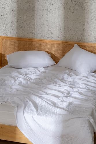 Muslin Blanket - Pure 100% Turkish Cotton Airy Soft Light Versatile Gauze Throw Blanket for Bed, Couch, Sofa (White, King Size (95" x 110" inch)) - Image 5