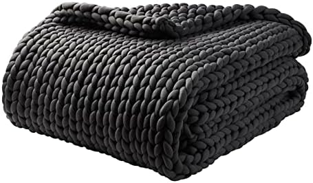 YnM Weighted Blanket, Handmade Chunky Yarn Knitted Design, Soft and Cozy, Temperature Regulating and Breathable, Machine Washable Throw for Sleep or Home Decor (Dark Grey, 50x60 Inch, 10lbs) by YNM