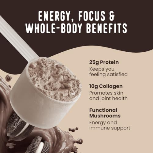 FlavCity All in One Protein Shake Powder, Cookies and Cream - On the Go Meal Alternative + Collagen Peptides, Reishi & Cordyceps - Focus, Skin, Hair & Joint Support - 100% Grass Fed Whey, 20 Servings - Image 4