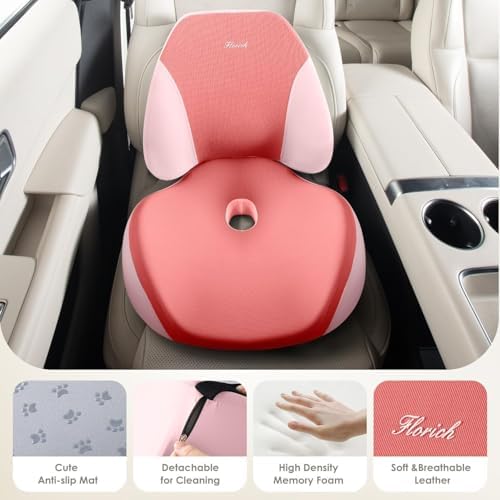 FLORICH Upgraded Ergonomic Memory Foam Car Seat Cushion with Lumbar Support, Non-Slip, Washable Driving Seat Cushion for Back & Sciatica Pain Relief, Large Car Seat Cushion Driver, Office-Pink - Image 2