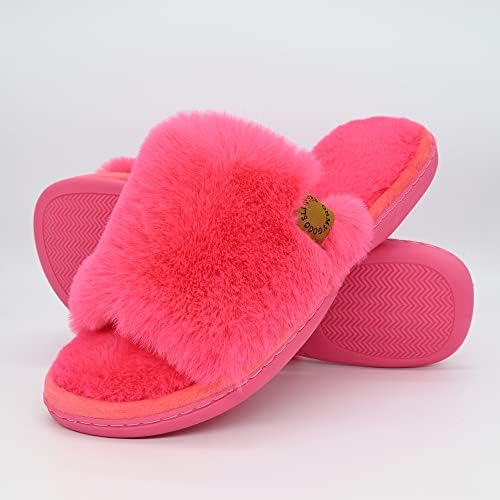 Onmygogo Indoor Slippers for Women Open Toe with Memory Foam, Soft Faux Fur Nonslip House Slippers - Image 7