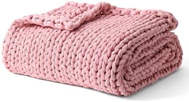 YnM Cooling Weighted Blanket, 100% Cotton Handmade Chunky Knitted Blanket, Weighted Lap, Breathable Heavy Blankets, Machine Washable Throw for Sleep or Home Decor (Light Pink, 50x60 Inch, 10lbs) by YNM