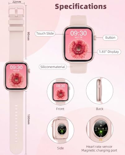 Smart Watch for Women Men, Fitness and Sleep Trackers with 1.83" HD Touchscreen, Bluetooth Calling Smartwatch for Android/iOS, IP67 Waterproof Multi-Sport Modes Pedometer, Blush Pink - Image 5