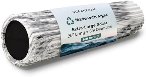 Oceanfoam Tsunami Roller (Black Marbled) - Extra-Large, 26" x 5.9" - Soft, Textured Foam Roller for Physical Therapy, Back Pain, Exercise & Stretching - Wave Textured - Yoga, Athletics, & Wellness by Oceanfoam