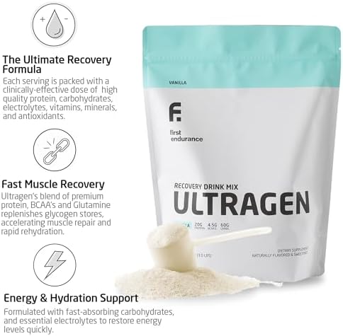 FIRST ENDURANCE Ultragen Workout Recovery Drink Powder, Protein Mix, Boosts Energy, Accelerates Recovery | Vanilla, 15 Servings - Image 2