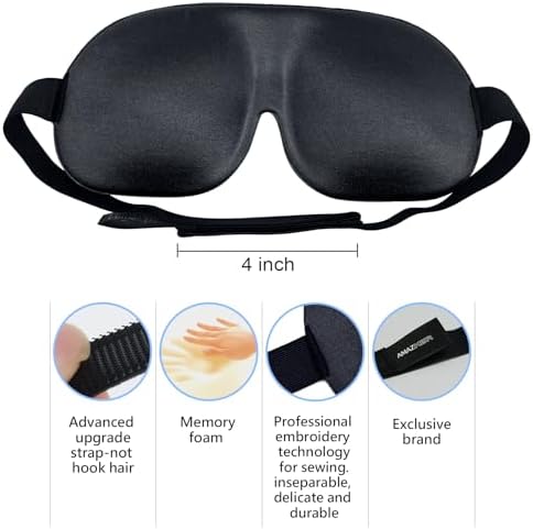 Sleep Mask Invisible Alar Deep Orbit 3D Eye Mask Ultra Lightweight & Comfortable Sleeping Mask for Travel, Nap, Shift Works XL Black - Image 5