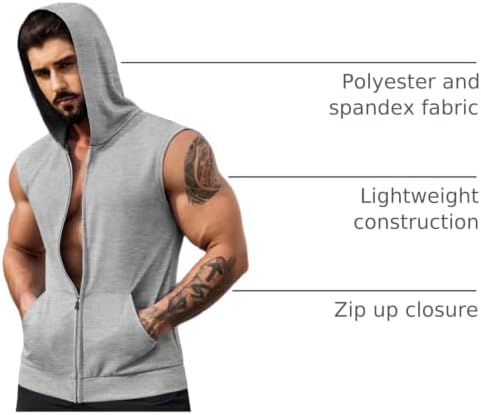 COOFANDY Men's Workout Hooded Tank Tops 2 Pack Zip Up Sleeveless Gym Shirts Muscle Cut Off T Shirt Bodybuilding Hoodies - Image 4