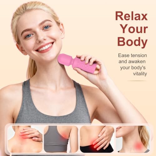 Upgraded Handheld Massager Cordless Rechargeable with 20 Patterns 8 Speeds, Premium Silicone Light Pink Mini Massager Tool Device for Whole Body Muscle Relaxation and Stress Relieve - Image 6