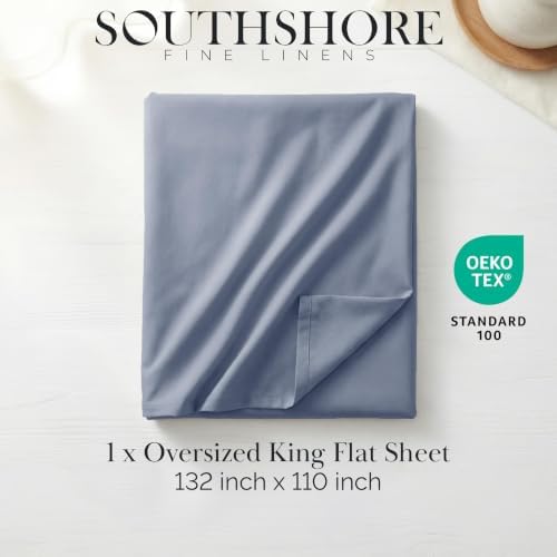 Microfiber King Flat Sheet Only Oversized King Size Top Sheet Slate Blue - Image 2