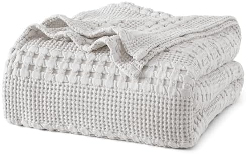 PHF Lightweight 100% Cotton Waffle Blanket for Bed, King, Light Grey by PHF