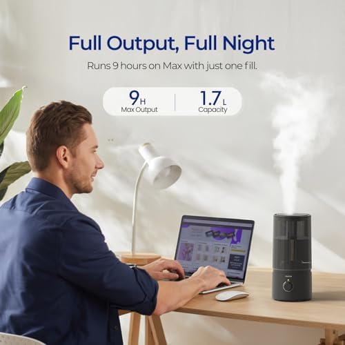 raydrop Humidifiers for Bedroom, Cool Mist Humidifiers for Babies, 1.70L Quiet Ultrasonic Humidifier, Space-Saving, Filterless, Auto Shut Off - (0.45 Gallon, US 110V) - Image 3