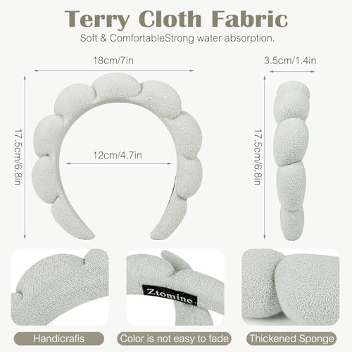 Ztomine Face Wash Headbands, Set of 2 - Terry Cloth Spa Headbands for Washing Face or Facial, Dark Khaki + Cement Ash - Image 3