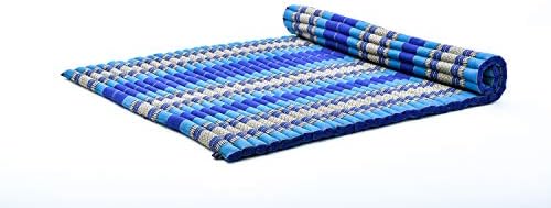 Leewadee - Foldable Floor Mattress - Japanese Roll Up Futon -Trifold Tatami Mat- Guest Floor Bed - Camping Mattress - Thai Massage Mat, Kapok Filled, 75 x 57 inches, Blue by Leewadee
