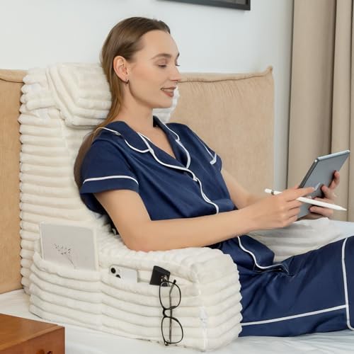 ENITYA 22" XL Back Pillow for Bed Sitting Up with Armrests & Big Pockets by ENITYA