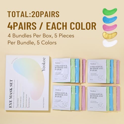 Yeokoe Under Eye Patches for Dark Circles,Eye Mask for Puffy Eyes With Collagen,Retinol,Vitmin C,Hyaluronic Acid and Niacinamide Face Masks Skincare Spa Gifts for Woman 20Pairs - Image 6