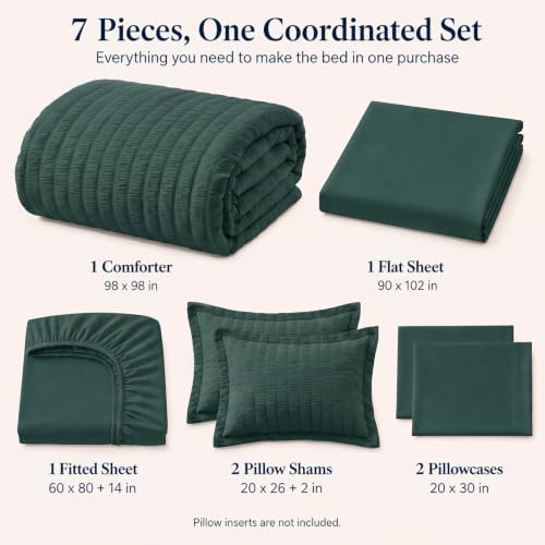 CozyLux Oversized Queen Seersucker Comforter Set, Forest Green, 98 x 98 in - Image 2