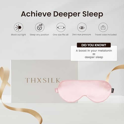 THXSILK Sleep Mask 100% 25 Momme Pure Mulberry Silk Super Smooth Cooling Sleep Eye Mask Blackout for Women/Man/Kids, Eye Cover with Wide Head Strap for Good Night Sleep, Charming Pink - Image 3