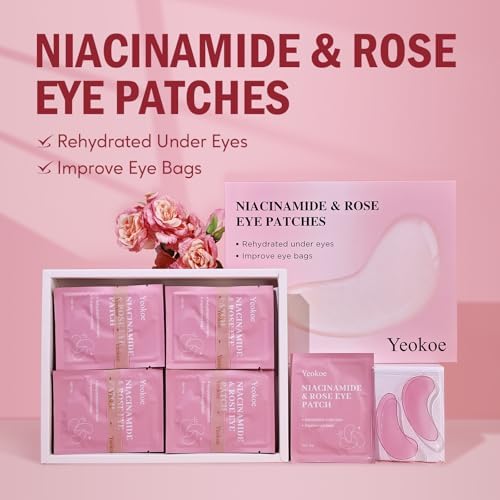 Yeokoe Under Eye Patches for Dark Circles,Puffy Eyes,20 Pairs Face Masks SkinCare With Niacinamide and Rose for Rehydrated - Image 2