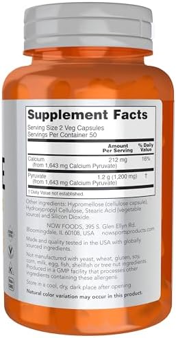 NOW Foods Sports Nutrition, Pyruvate (Pyruvic Acid) 600 mg, Energy Production*, 100 Veg Capsules - Image 2