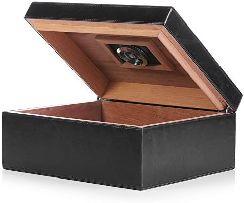 Desktop Humidor Case Holds 25-50 Cigars, Unique Elegant Leather Display, 100% Handcraft Real Solid Spanish Cedar Wood Storage Box with Humidifier and Hygrometer Desktop Humidors - Image 4