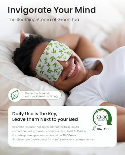 16 Packs Steam Eye Masks for Dry Eyes, Self Heating Warm Compress Green Tea - Image 5