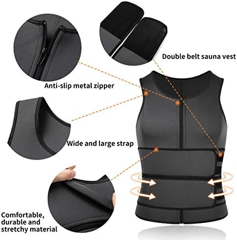 SHAPERIN Men Neoprene Sauna Zipper Waist Trainer Vest Tank Top Trimmer Body Shaper - Image 4