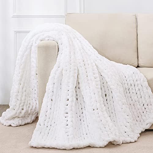 Bigacogo Chunky Knit Throw Blanket for Couch, 40x60 inches, Pure White by Bigacogo