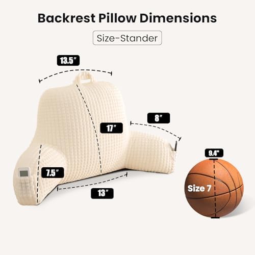 Reading Pillow with Arms for Sitting in Bed,Backrest,White Flannel,M - Image 3