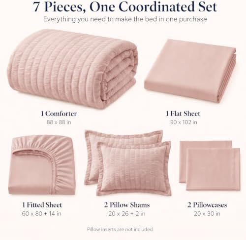 CozyLux Queen Comforter Set, 7 Pieces Rose Gold Seersucker Bed in a Bag - Image 2