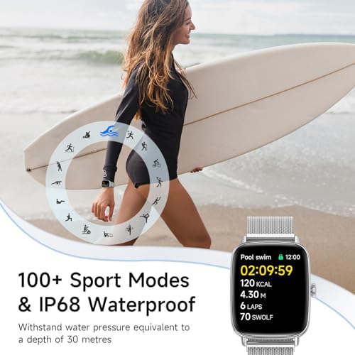Smart Watch for Men Women, 1.85" HD Smartwatch Compatible iPhone/Samsung/Android (Answer/Make Calls), 100+ Sport Modes Fitness Tracker with Heart Rate/Sleep/SpO2 Monitor, IP68 Waterproof - Image 4