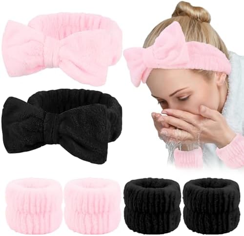 WHAVEL 6PCS Spa Headband and Wristbands Set, Face Wash Headband Wrist Bands for Washing Face Skincare Makeup Hair Band Skin Care Accessories Tools by Whavel
