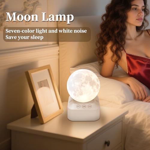 White Noise Sleep Machine with Moon Lamp Night Light,24 Soothing Sounds,Adjustable RGB Color Changing,Sleep Aid for Babies & Adults,Timer & Type-C Rechargeable,Reduces Stress & Improves Sleep Quality - Image 2