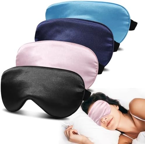 4 Pack Silk Sleep Mask, Blackout Eye Mask with Adjustable Strap by JroyJoy
