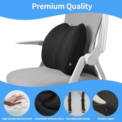 2 Pack Lumbar Support Pillow,Memory Foam Back Cushion for Office Chair,Car Seat,Travel,Ergonomic Posture Corrector for Lower Back Pain Relief,Black - Image 7