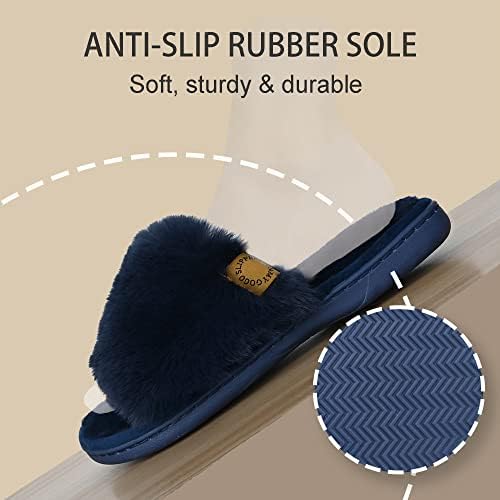 Onmygogo Indoor Slippers for Women Open Toe with Memory Foam, Soft Faux Fur Nonslip House Slippers - Image 6