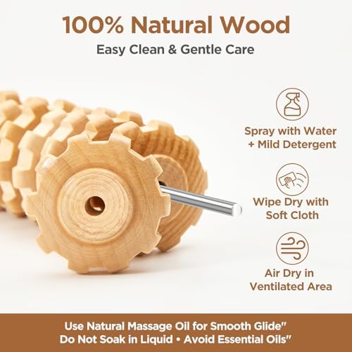 Wooden Cellulite Massage Roller for Legs and Thighs - Handheld Fascia Blaster Tool for Muscle Relief, Lymphatic Drainage & Body Sculpting - Anti Cellulite Massager for Women and Men (12 Wheel) - Image 6