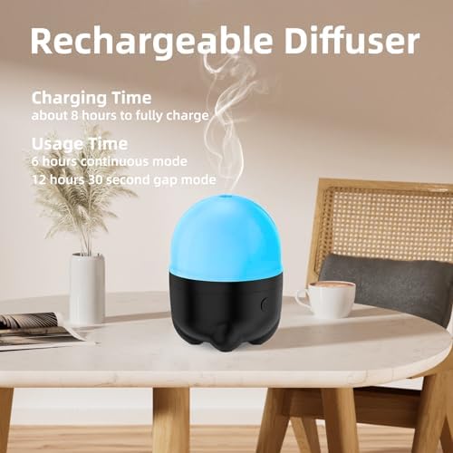 SEEDSEEL 150ML Cordless Essential Oil Diffuser, Built-in 6000mAH Rechargeable Battery, 7 Hours Run Time, 7 Colors LED Light, Portable Aromatherapy Diffuser for Home, Outdoor, Travel - Image 3