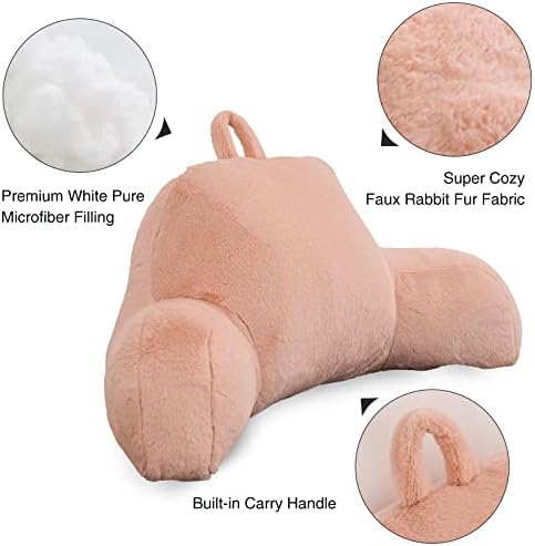Aimuan Reading Pillow Bed Rest Wedge Large Adult Backrest Pillow with Arms Back Support for Sitting Up in Bed Cushion Incline Rest Sleeping Snoring Pillow, (Large, Blush) - Image 4