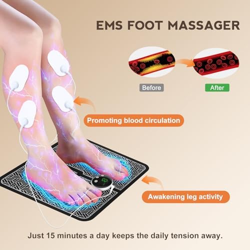 TENS&EMS, Transcutaneous Electrical Nerve Stimulator for Pain Relief, EMS Foot Massager Mat for Muscle Relaxation, Back & Leg Foot Massage with LCD Display Screen - Image 2