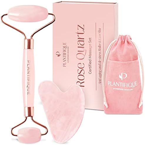 Plantifique Rose Quartz Roller for Face – Anti Aging Facial Roller for Toning and Firming The Skin | Ideal Face Massager for Wrinkles and Sagging Facial Skin - Eye Roller for Puffy Eyes by Plantifique
