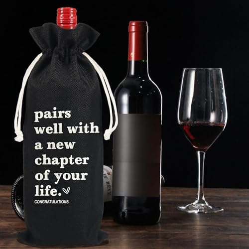 1Pcs New Chapter Wine Bag New Beginning New Business Owner Gifts Wine Bag, Pairs Well With a New Chapter of Your Life with 1Pcs Kraft Blessing Cards and natural jute rope（Black） - Image 4