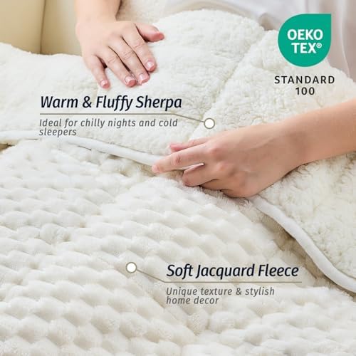 Fleece Weighted Blanket for Adults 60" x 80" 20lbs Fuzzy Blankets, White - Image 2